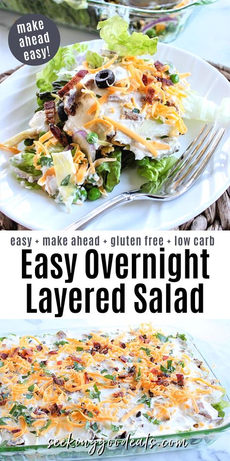 Overnight Salad Recipe, Mexican Cabbage, Salad With Mayonnaise, Overnight Salad, Potluck Bbq, Bbq Salad, Potluck Salad, Bbq Cookout, Seven Layer Salad