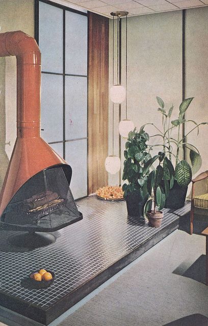 Better Homes & Gardens Decorating Book 1961 Fireplace Retro Fireplace, 1960s Interior, 70s Home, 70s Home Decor, Vintage Interior Design, Mid Century Architecture, Retro Interior, Vintage Interiors, Vintage Interior