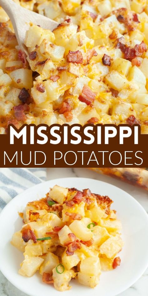 Mississippi mud potatoes are creamy and cheesy side dish. Diced potatoes are mixed with cheese, onions, and bacon. Mississippi mud potatoes are a great dish for holidays, potlucks, and more. Mississippi Mud Potatoes, Fantastic Recipes, Mississippi Mud, Bacon And Cheese, Potato Sides, Diced Potatoes, Potato Side Dishes, Best Comfort Food, Onion Recipes