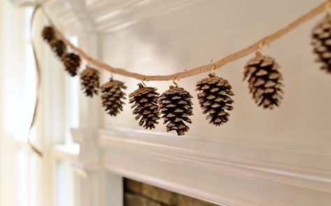 Easy Diy Thanksgiving Decorations, Easy Thanksgiving Decorations, Diy Garlands, Diy Girlande, Pinecone Garland, Pine Cone Art, Diy Christmas Garland, Thanksgiving Decorations Diy, Holiday Crafts Diy