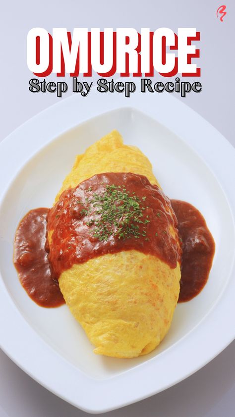 Japanese Rice Omlet, Kichi Kichi Omurice Recipe, Recipes For Dinner Japanese, Om Rice Japanese, Fried Rice Omelette, Omurice Vegetarian, Japanese Easy Food Recipes, Japanese Rice Omelette, Rice Omelet Japanese Food