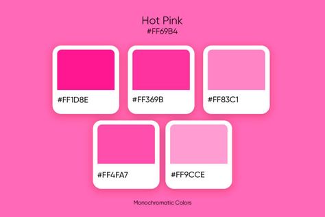 Hot pink color: hex code, shades, and design ideas - Picsart Blog Hot Pink Color Combinations, Pink Color Combinations, Pink Color Chart, Pink Color Code, Code Dress, Web Design Color, Color Knowledge, Pink Color Combination, Pantone Palette