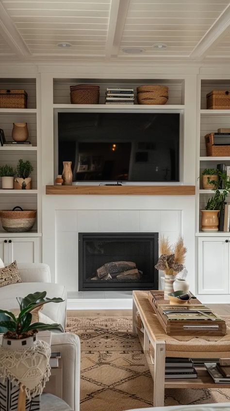 Best Built-In BookShelves Around A Fireplace Design Ideas - Decoholic Built In Storage Around Fireplace, Built In Bookshelves Around Fireplace, Fireplace Built Ins Diy, Craftsman Built Ins, Shelves Around Fireplace, Bookshelves Around Fireplace, Bookshelves Living Room, Wall Units With Fireplace, Built In Wall Units