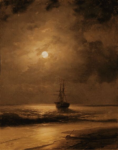 Ivan Aivazovsky Wallpaper, Russian Painters, Ivan Aivazovsky, Marine Landscape, Moonlight Painting, Rennaissance Art, 19th Century Paintings, Ship Paintings, Famous Artwork