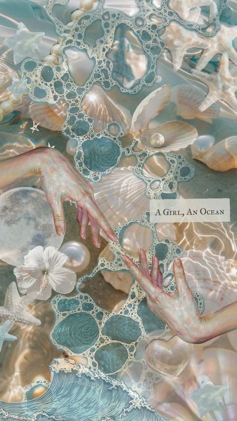 Ocean Pearl Aesthetic, Daughter Of The Sea Aesthetic, Mermaid Art Wallpaper, Mermaid Homescreen, Cottagecore Mermaid, Ocean Background Aesthetic, Ocean Homescreen, Mermaid Moodboard, Aphrodite Core