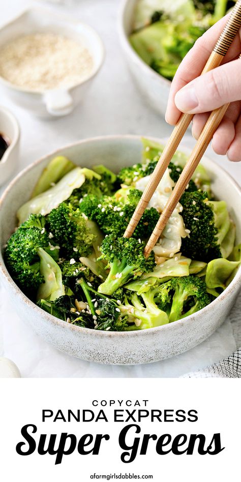 Japanese Cabbage Side Dish, Super Greens Recipes, Greens Side Dishes, Panda Express Super Greens Recipe, Green Cabbage Recipes, Panda Express Super Greens, Steamed Broccoli Recipes, Panda Express Copycat, Green Vegetable Recipes