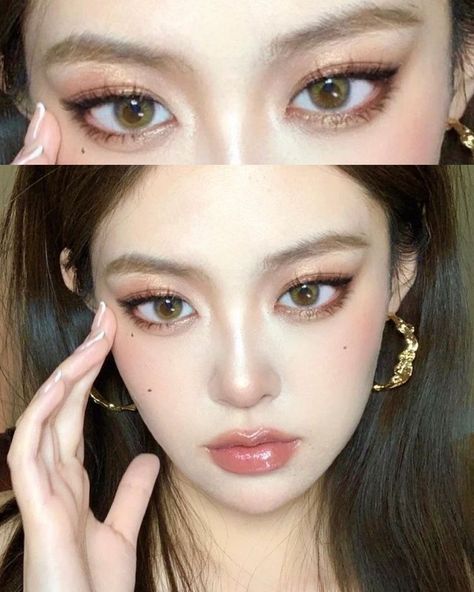 Asian Brown Makeup, Brown Chinese Makeup, Asian Brown Eye Makeup, Brown Eye Makeup Asian, Hoco Makeup Asian, Glam Makeup Asian Eyes, Make Up On Asian Eyes, Asian Eye Makeup Looks, Homecoming Makeup Asian