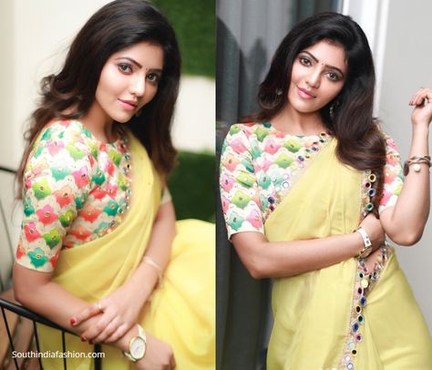 Multicolour Saree Blouse Design, Multicolour Blouse Design, Mehendi Function Outfit, Multicolour Blouse, Mirror Saree, Mehendi Function, Photoshoot Pictures, Yellow Mirror, Mirror Work Saree