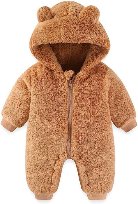 Amazon.com: UVIPC Baby Newborn Bear Fleece Snowsuit Winter Coat Warm Hooded Jumpsuit for Baby boy girl : Clothing, Shoes & Jewelry Baby Bear Onesie, Onesie Outfit, Bear Onesie, Outfit Suit, One Happy Camper, Itzy Ritzy, Winter Baby Clothes, Winter Top, Boys Fleece