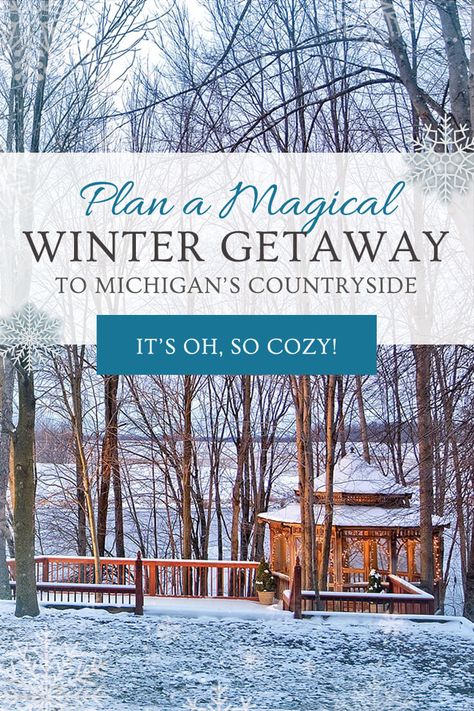 ❄️ Come experience winter magic in Michigan! ❄️ Hop over to our blog to read about fabulous food, horse-drawn sleigh rides, and more! ❤️ Michigan Day Trips, Winter Weekend Getaway, Michigan Travel Destinations, Michigan Winter, Winter Getaways, Sparkling Snow, Sleigh Rides, Michigan Vacations, Magical Winter