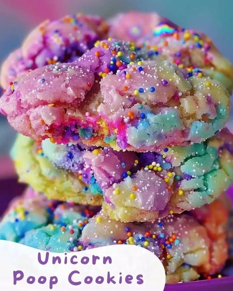 Explore our Unicorn Poop Cookies recipe to create a perfect blend of colorful sprinkles and creamy white chocolate chips. Try it now! Unicorn Poop Cookies, Kids Meal, Unicorn Poop, Kid Desserts, Edible Glitter, Fun Baking Recipes, Cookies Ingredients, White Chocolate Chips, 2 Ingredients