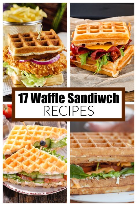 Savory Waffle Sandwich, Waffle Iron Sandwiches, Chicken And Waffles Sandwich, Waffle Sandwich Ideas Lunches, Savory Waffle Ideas, Waffle Sandwich Ideas, Waffle Burgers, Waffle Burger, Waffle Sandwich Recipe