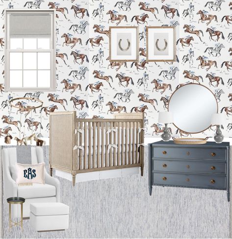 Wallpaper Whimsical, Horse Nursery, Horse Jockey, Wood Crib, Nursery Designs, Restoration Hardware Baby, Boy Nursery Themes, Baby Nursery Inspiration, Chic Nursery