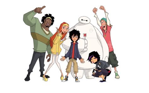 Hiro Hamada, Baymax, Honey Lemon, GoGo, Fred, and Wasabi from Big Hero 6 tv series Big Hero 7, Gogo Tomago, Hiro Big Hero 6, Little Einsteins, Ultimate Spider Man, Jamie Chung, Muppet Babies, Teachers Pet, Walt Disney Animation