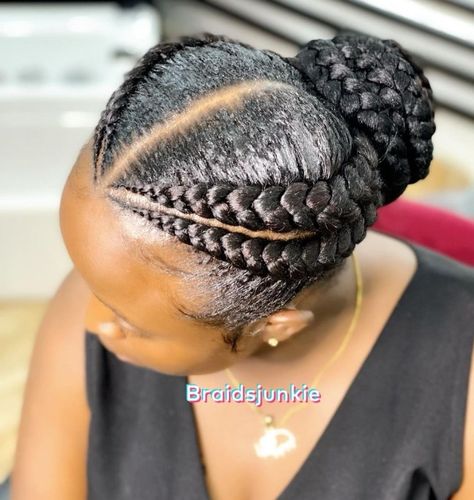 Professional Updo with 4 Feed-Ins 4 Big Cornrow Braids, Feed In Braids For Older Black Women, Box Braids For Older Black Women, Braided Hairstyles For Older Black Women Over 50, Two Big Braids, Protected Hairstyles, Braids For Older Black Women Over 50, 4 Cornrows Braids, Four Braids Cornrow