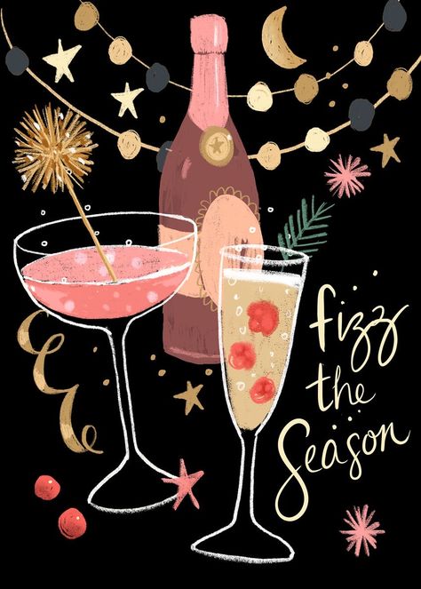 Christmas Party Illustration, Christmas Party Cocktails, Party Cocktails, New Year Illustration, Illustration Photo, Cocktail Art, Whatsapp Wallpaper, Advocate Art, Noel Christmas