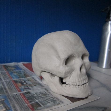 Human Skull my sixth sculpture in clay, made to use as reference when doing heads as I cant afford to buy a skeleton Clay Gcse Art, Air Dry Clay Skull Tutorial, Clay Skeleton Sculpture, Air Dry Clay Skull, Skull Clay Sculpture, Skeleton Clay, Clay Skeleton, Skeleton Sculpture, Clay Skull