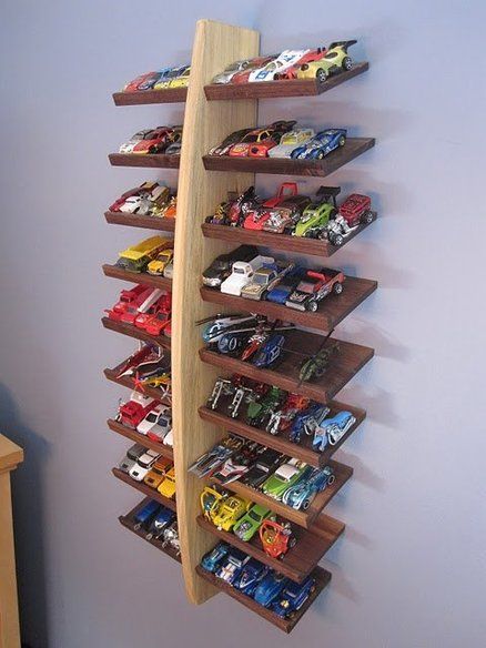 Might be a little while before he can play with hot wheels, but how neat would this look on display?  Plus, that means Dad gets to start buying hot wheels, lol. Small Tubs, Rum Inspo, Diy Toy Storage, Hot Wheels Display, Toy Storage Solutions, Diy Display, Interior Vintage, Boy Stuff, Kids Room Organization