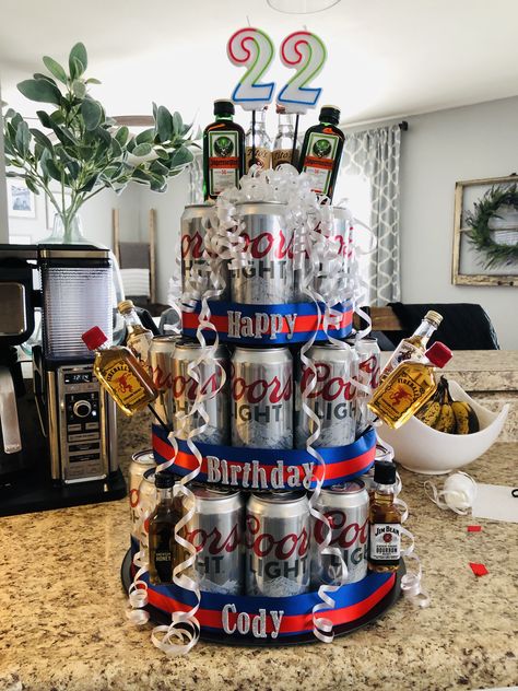 Beer “cake” design with Coors Light Beer Cake Design, Beer Cake Ideas, Beer Cakes For Men, Diy Beer Cake, Beer Cake Tower, Beer Bottle Cake, 21st Birthday Beer Cake, Beer Can Cake, Beer Can Cakes