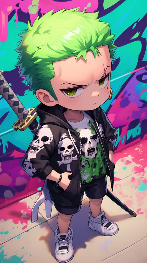 Zoro Chibi, Ronoroa Zoro, Star Wars Cartoon, Naruto Painting, Zoro Roronoa, Chibi Boy, Gato Anime