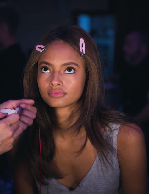 Malaika Firth backstage at Versace Her Hair, A Woman, Tumblr, Hair, Pink, Pins, Black