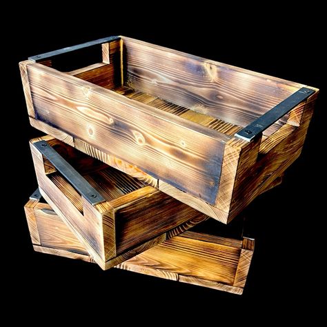 Hand Crafted Wood Tray W/Metal Handles Serving Tray Garden Tray Vegetable Fruit Tray Nwt Price For One Tray Bunkhouse Decor, Food Shelves, Repurposed Wood Projects, Wooden Crate Shelves, Pallet Tray, Vegetable And Fruit Tray, Sellable Crafts, Reclaimed Wood Tray, Tall Basket