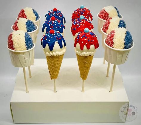 Dessert Cake Pops, Ice Cream Cake Pops, 4th Of July Dessert, Cake Pop Designs, July Desserts, Cake Pop Decorating, Pop Ideas, 4th Of July Desserts, Cake Pop Recipe