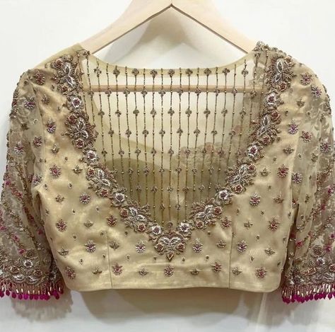 Work blouse #workblouse #maggamworkblouse #designersarees Golden Blouse Designs, Maggam Blouse, Netted Blouse Designs, Latest Bridal Blouse Designs, Maggam Work Blouse, Best Blouse Designs, Latest Blouse Designs Pattern, Latest Model Blouse Designs, New Saree Blouse Designs