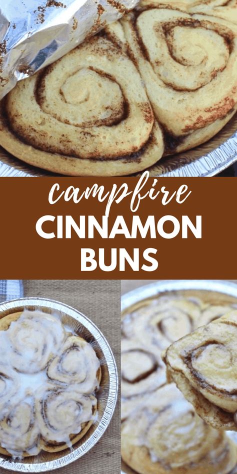 Make delicious cinnamon buns while camping! Campfire Cinnamon Rolls Cast Iron, Camping Cinnamon Rolls, Campfire Cinnamon Rolls, Notion Meal Planner, Easy Camping Breakfast, Campfire Meals, Pie Iron Recipes, Campfire Breakfast, Cinnamon Bun Recipe