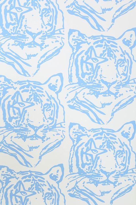 Blue Collage, Preppy Wallpapers, Eclectic Wallpaper, Tiger Rug, Tiger Wallpaper, Dorm Posters, Preppy Wallpaper, Blue Wallpaper, Art Background