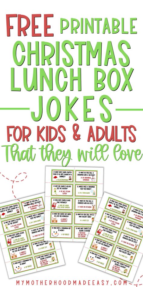 Free Christmas Jokes Printables, Christmas Lunchbox Jokes Printable, Kid Christmas Jokes, December Jokes For Kids, Christmas Lunch Box Jokes For Kids, Funny Christmas Jokes For Kids, Christmas Lunch Notes For Kids, Christmas Jokes For Kids Printable, Holiday Jokes For Kids