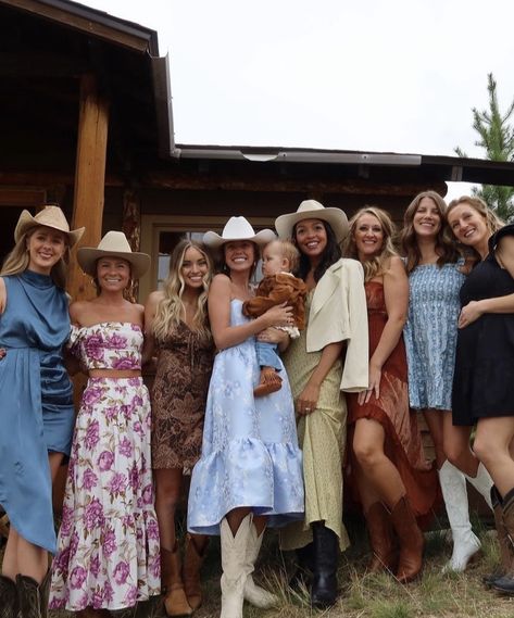 Cowgirl Semi Formal, Western Attire Wedding Guest, Cowboy Fancy Dress Women, Wedding Guest Dress With Cowgirl Boots, Upscale Country Outfit, Western Wedding Rehearsal Outfit, Rehearsal Dinner Bridesmaid Outfit, Country Bridal Shower Outfit, Western Theme Wedding Outfit Guest