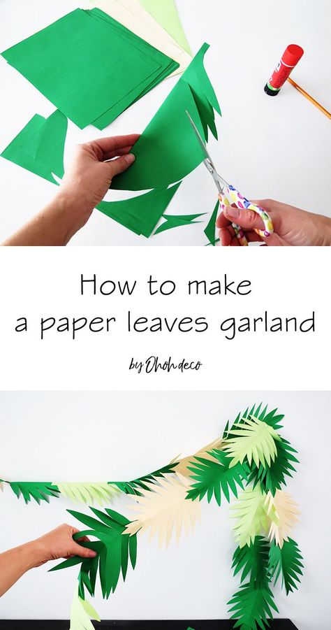 25 Dino Drive-By Birthday Parade Ideas – Partymazing Paper Leaves Garland, Tropisk Fest, Jungle Party Decorations, Leaves Garland, Paper Blog, Anniversaire Diy, Fiesta Tropical, Paper Leaves, Diy Papier