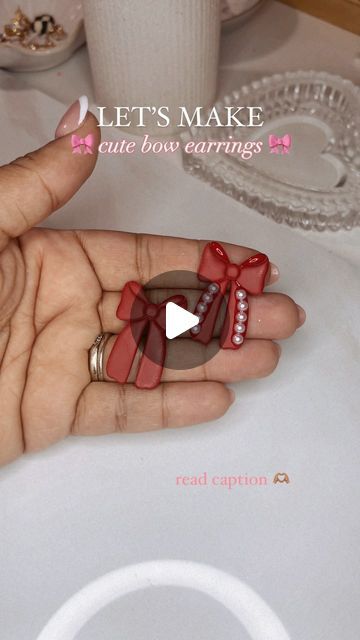 handmade bow valentine pearl clay earrings Valentine Clay Earrings, Patriotic Bows, Handmade Clay Earrings, Earring Tutorial, Bow Earrings, Lightweight Earrings, Handmade Bows, I Need To Know, Pretty Earrings