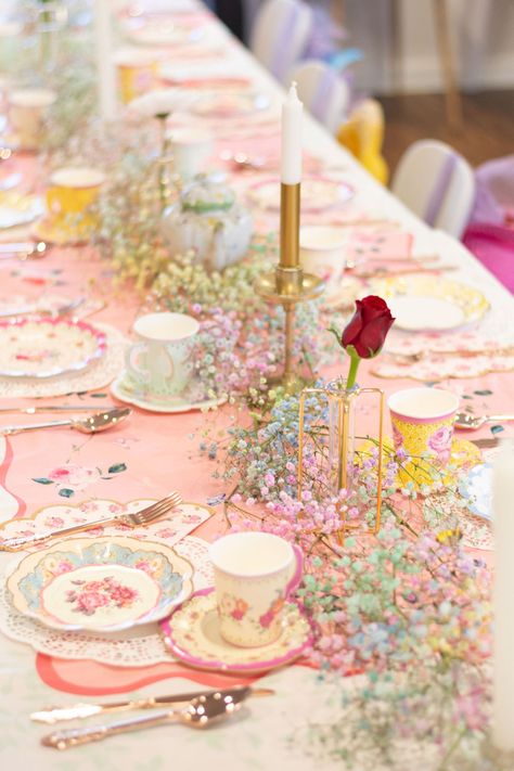 Tea Party Birthday Balloons, Pastel Tea Party Decorations, Pink Themed Tea Party, High Tea First Birthday Party, Indoor Tea Party Birthday, Spring Girls Party, Tea Party Pinata, Flower Garden Tea Party, Tea Party 1st Birthday Party Girl