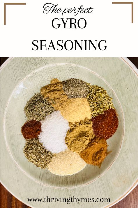 This Greek Gyro seasoning is a perfect blend of spices and herbs that will enhance the flavor of your chicken, beef, lamb or pork! It can be used as a dry rub, seasoning or a marinade. Greek Chicken Rub, Gyros Seasoning Recipe, Gyros Recipe Lamb, Gyro Spice Blend, Chicken Gyro Seasoning, Gyro Meat Seasoning, Gyro Seasoning Recipe, Greek Chicken Seasoning, Gyro Marinade