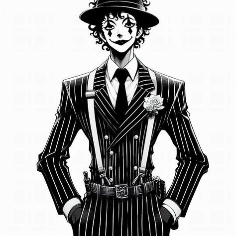 Anime manga character mime who is tall and lanky, full body, has a mafia type attire but in black and white only, has mime features on face and nose, tied up afro hair - Image Creator from Microsoft Designer Showman Character Design, Mime Character Art, Ring Leader Character Design, Character Design Black And White, Mime Character Design, Jester Oc Art, Clown Character Design Male, Mime Oc, Mafia Character Design