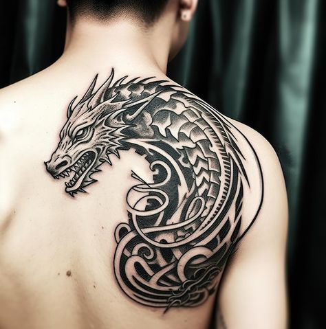 La espalda de un hombre con un tatuaje d... | Premium Photo #Freepik #photo #espalda #diseno #oriental #asiatico Tattoo Espalda Hombre, Tattoo Black, Dragon Tattoo, Bolivia, Black Tattoos, Premium Photo, Tattoo Ideas, Ash, Collage