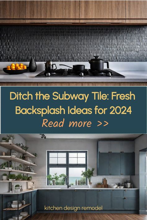 Elevate your kitchen with unique backsplash alternatives that go beyond the classic subway tile. Explore new materials and patterns for a standout design. #KitchenDesignRemodel Dark Grey Subway Tile Kitchen, The Tile Shop Kitchen Backsplash Ideas, Unique Subway Tile Backsplash, Dark Subway Tile Backsplash, Alternatives To Backsplash, Backsplash Halfway Up Wall Kitchen, Large Tile Splashback Kitchen, Backsplash Ideas Not Tile, Metal Kitchen Backsplash Ideas