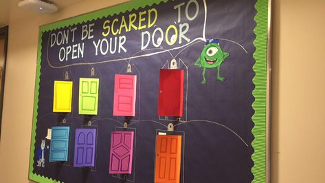 Monsters inc bulletin board Monsters Inc Ra Bulletin Board, Monster Inc Bulletin Board, Monsters Inc Decorations Classroom, Monsters Inc Door Decorations, Monsters Inc Classroom Theme, Monsters Inc Bulletin Board, Pumpkin Classroom Door, Monster Bulletin Boards, Monsters Inc Decorations