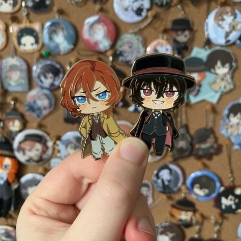 Bungo stray dogs shipp Bungou Stray Dogs Dazai, Stray Dogs Dazai, Dazai Chuuya, Anime Decor, Artist Alley, Aesthetic Painting, Stray Dogs Anime, Dog Pin, Hard Enamel Pin