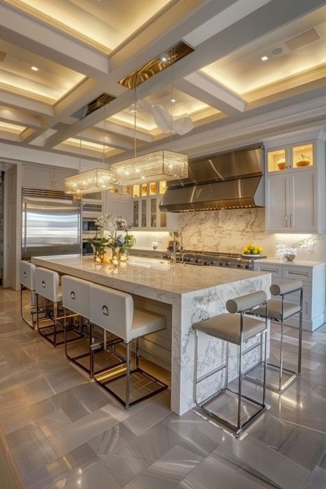 Luxury Mansion Kitchen, Mansion Kitchen Luxury, Kitchen Island Inspiration, Open Kitchen Cabinet, Big Kitchen Design, Luxury Kitchens Mansions, Luxury Houses Kitchen, Luxurious Kitchen Design, Luxury Kitchen Design Modern