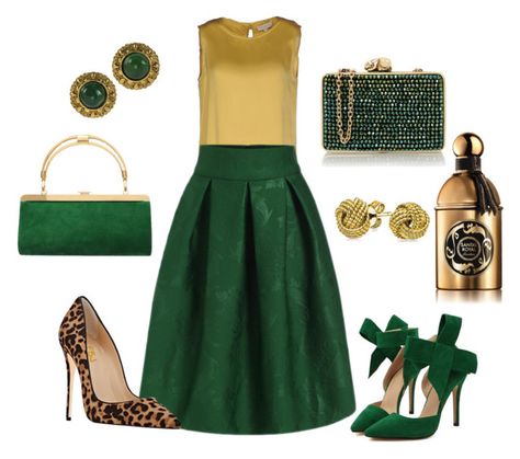 Sin título #269 by mar058mar22 on Polyvore featuring moda, Antonelli, Balmain, Wilbur & Gussie, Chanel, Bling Jewelry and Guerlain Green And Gold Outfit Ideas, Wedding Reception Guest Outfits, Church Attire, Gorgeous Outfits, Office Outfit, Ideas Outfit, Window Display, Office Outfits, Bling Jewelry