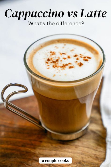 Cappuccino vs latte: what's the difference between these two popular espresso drinks? Here's what you need to know -- and how to make them! #cappuccino #latte #espresso #coffee Lattes To Make At Home, Making Lattes At Home, How To Make Lattes At Home, How To Make Latte At Home, How To Make A Latte At Home, Frothy Coffee At Home, Cafe Latte Recipe, Cappuccino Recipes, Barista Ideas