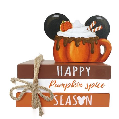 PRICES MAY VARY. Package Including: You will receive 5 pieces of wooden book decor in different styles, 1 piece of cartoon mouse coffee sign and 3 pieces of stacked books decor of the same size but different styles, which are tied together with ropes. This wooden book stacks decor is print with the words "happy pumpkin spice season" on the spine, which is perfect for your tiered tray decoration in fall, autumn, Thanksgiving, Friendsgiving Size Detail: Each wooden book stack measures about 5.1 x Wood Book Stacks, Fall Cartoon, Happy Pumpkin Spice Season, Thanksgiving Friendsgiving, Tray Decoration, Stacked Books, Fall Tiered Tray Decor, Fall Coffee Table, Books Decor