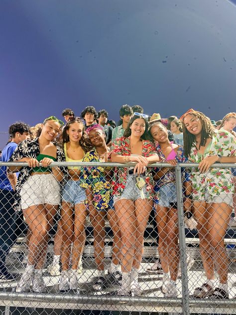 Beach themed fb game outfits; friday night lights ; highschool football game; hawaiian theme Beach Theme For Football Games, Surfer Theme Football Game, Beach Party Football Theme, Hawaiian Game Day Outfit, Under The Sea Football Game Theme, Hawwain Theme Outfits Football, Football Beach Theme Outfit, Hawian Football Theme Outfit, Gold Rush Theme Football Game