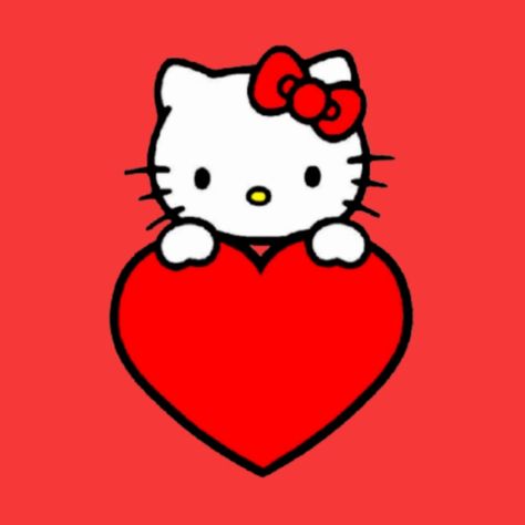 Hello Kitty With Heart Eyes, Hello Kitty Red Background, Red Hello Kitty Wallpaper Laptop, Red Aesthetic Hello Kitty, Hello Kitty Heart Icon, Hello Kitty Heart Eyes, Hello Kitty Red Aesthetic, Hello Kitty Red Icon, Hello Kitty With A Heart