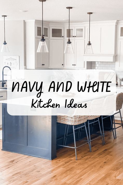 What’s better than a sleek, sophisticated kitchen? A sleek, sophisticated kitchen in navy and white! Here are some ideas for creating this look in your space. Blue And White Kitchen Cabinets, Navy And White Kitchen, Navy Kitchen Cabinets, Blue Backsplash Kitchen, Navy Blue Kitchen Cabinets, Dark Blue Kitchens, Grey Blue Kitchen, Sophisticated Kitchen, Blue Kitchen Island