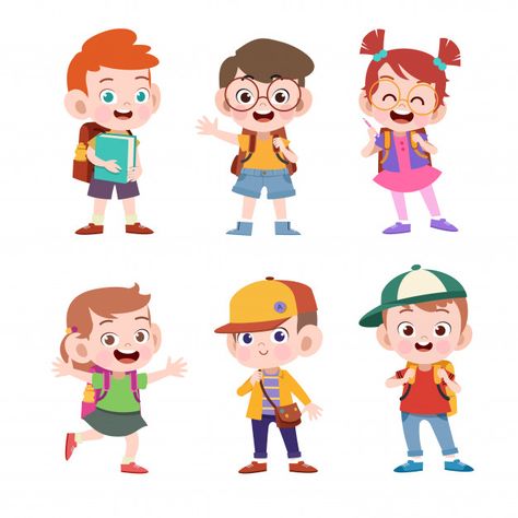 Poster Grafico, School Vector, Kids Going To School, Kids Cartoon Characters, 동화 삽화, Illustration Art Kids, School Illustration, Animation Cartoon, Kids Vector