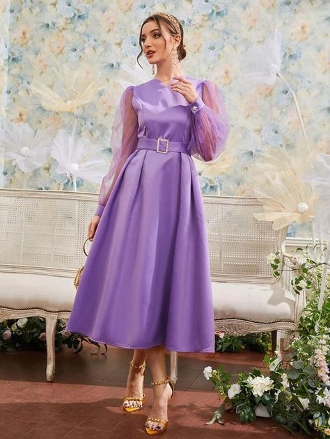 Violet Dress Purple, Lila Dress, Satin Dresses Long Sleeve, Frock For Women, Sunday Dress, Fancy Dresses Long, Lavender Dresses, Trendy Dress Outfits, Smart Dress